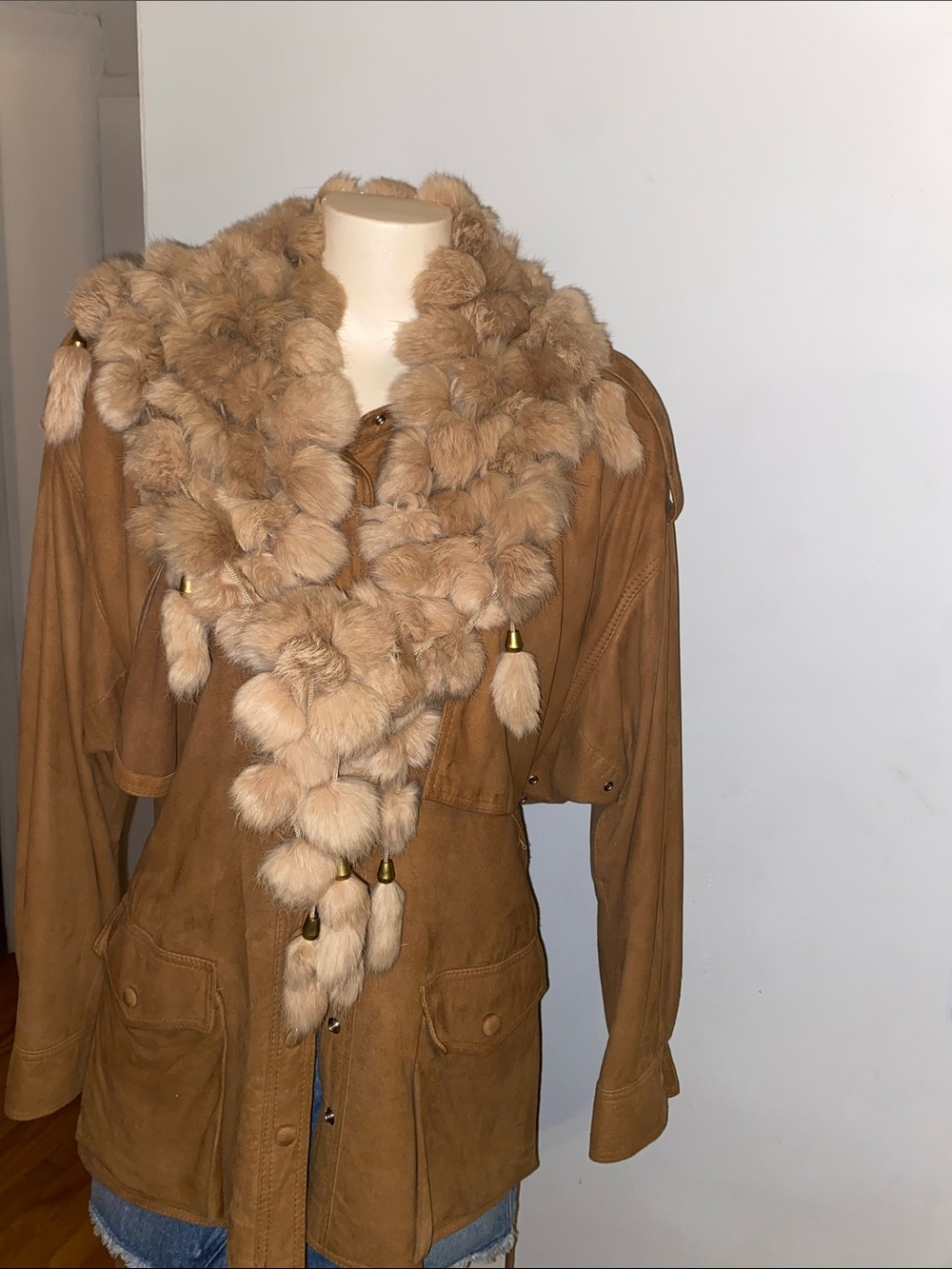 Triangular Rabbit Fur pompom scarf